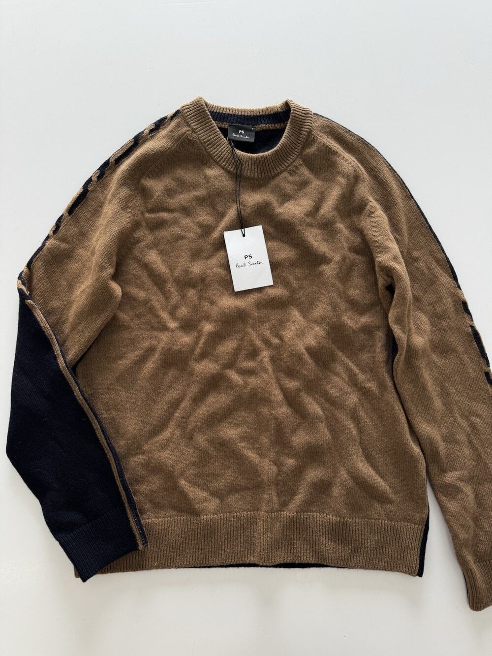 PS Paul Smith Wool Crewneck Sweater Men’s S Camel Navy Colorblock